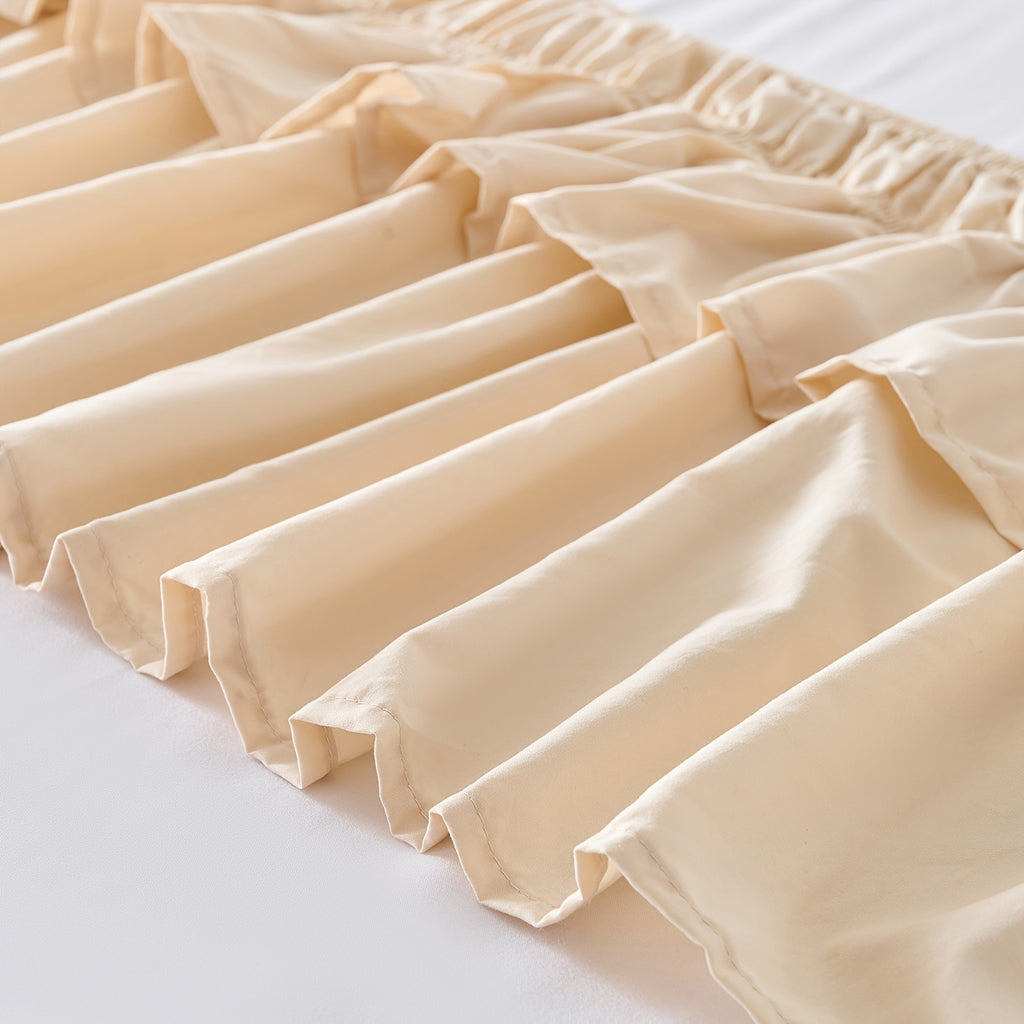 Double Ruffle Bed Skirt 16 Inch Drop, Elastic Wrap Around Bed Skirts For Twin Full Queen King Size Bed, Easy To Install Dust Ruffle, Machine Washable Soft Fabric, Multi Ruffle Bedskirt For Bedroom Bedding Home Decor