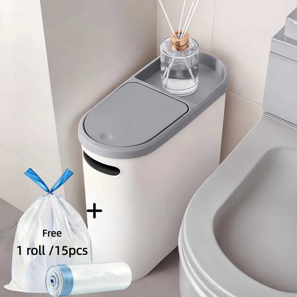 2/1pc Bathroom Trash Can, Compact And Durable Plastic Wastebasket With Built-in Handles, Easy To Clean, Rustproof, Space-Saving Design, Ideal For Small Spaces In Bathroom, Laundry, And Home Office