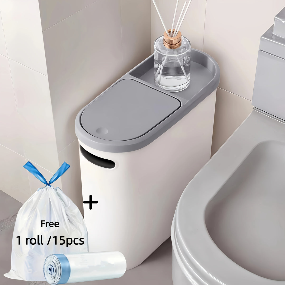 2/1pc Bathroom Trash Can, Compact And Durable Plastic Wastebasket With Built-in Handles, Easy To Clean, Rustproof, Space-Saving Design, Ideal For Small Spaces In Bathroom, Laundry, And Home Office