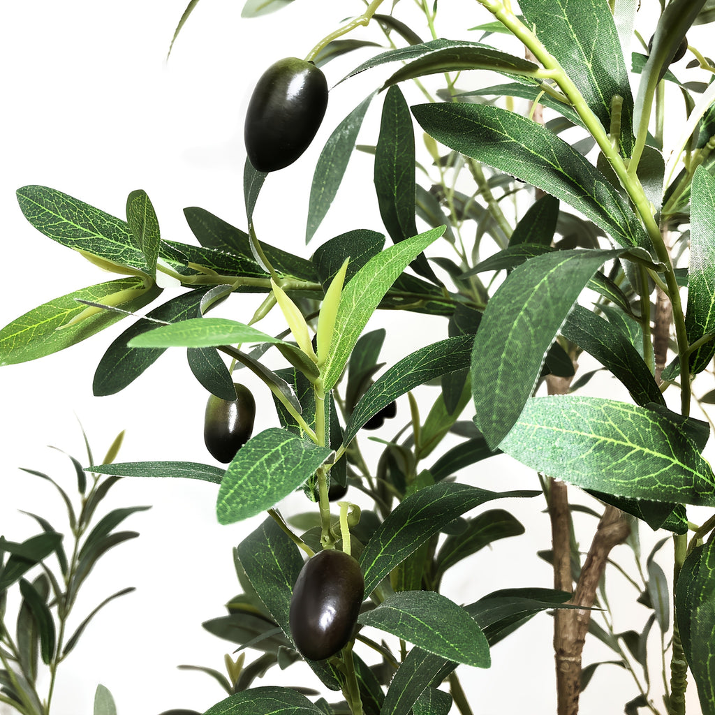 Large Artificial Olive Tree with Multi-Trunk, Realistic Silk-like Leaves & Fruits in Beige Planter - Indoor/Outdoor Fake Olive Tree for, Office, Mediterranean Decor - Low-Maintenance Plant with Container (No Watering/Easy Setup)