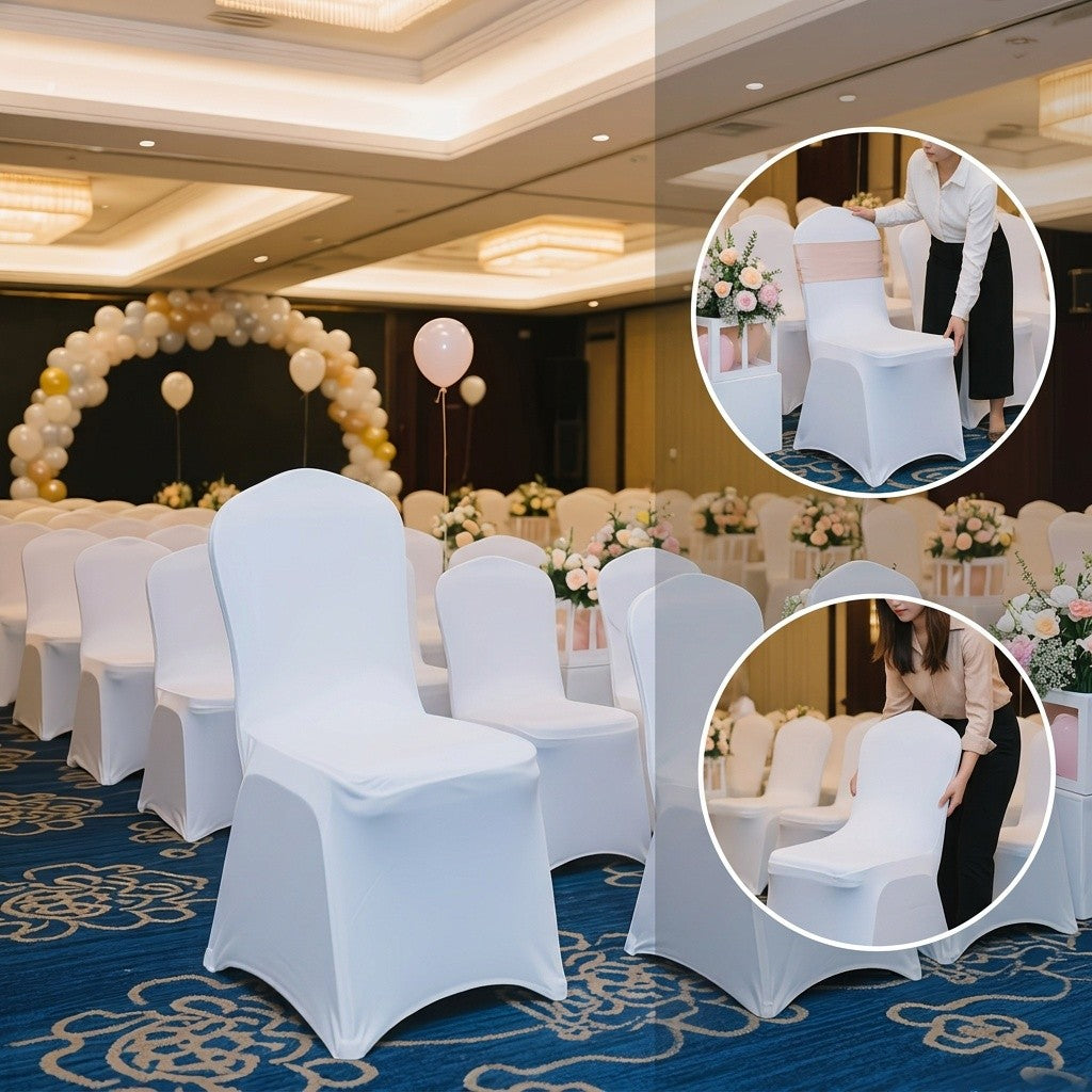 30/50/100/150pcs Elastic Spandex Banquet Chair Covers, Universal Stretch Fit Chair Protectors, Wedding Decorative Chair Covers, Suitable For Weddings, Holidays, Banquets, Parties, Celebrations, Business Meetings, Christmas