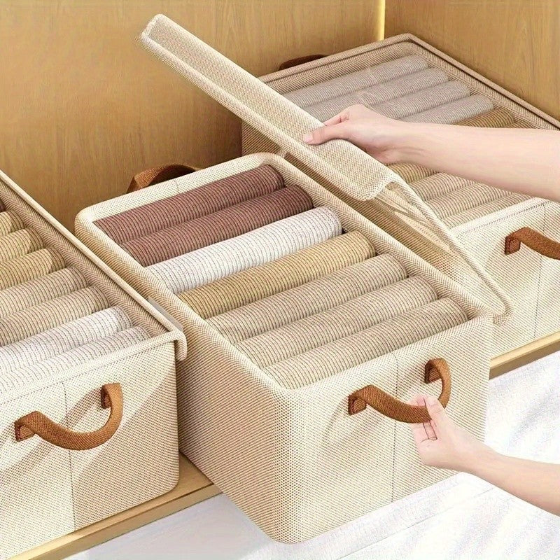4/ 6pcs Clothes Organizer Box With Handles, Foldable Wardrobe Storage Box With Steel Frame, Stackable Sundries Storage Box With Bottom Plate, Storage Box With Transparent Visual Lid - 18.5*11.02*7.87inch