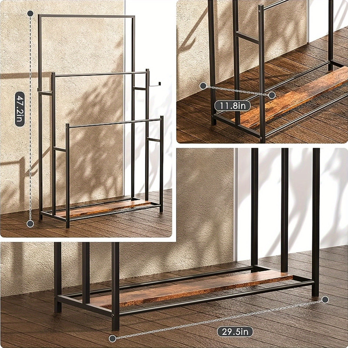 Minimalist And Durable Towel Rack, Freestanding Metal Bathtub Rack, Outdoor Pool Towel Rack, 3-Tier Bathroom And Pool Storage Rack, 47.2-Inch-High Storage Rack, Suitable for Bathrooms, Pools, And Gyms, Black