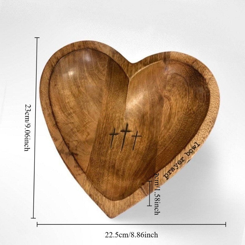 Easter Retro Wooden Heart Prayer Bowl And 30 Prayer Card Set, Handcrafted Decorative Bowl, Wooden Heart-Shaped Prayer Bowl with Carved Cross And "Prayer Text" -Perfect Home Decor, Kitchen Food Rack