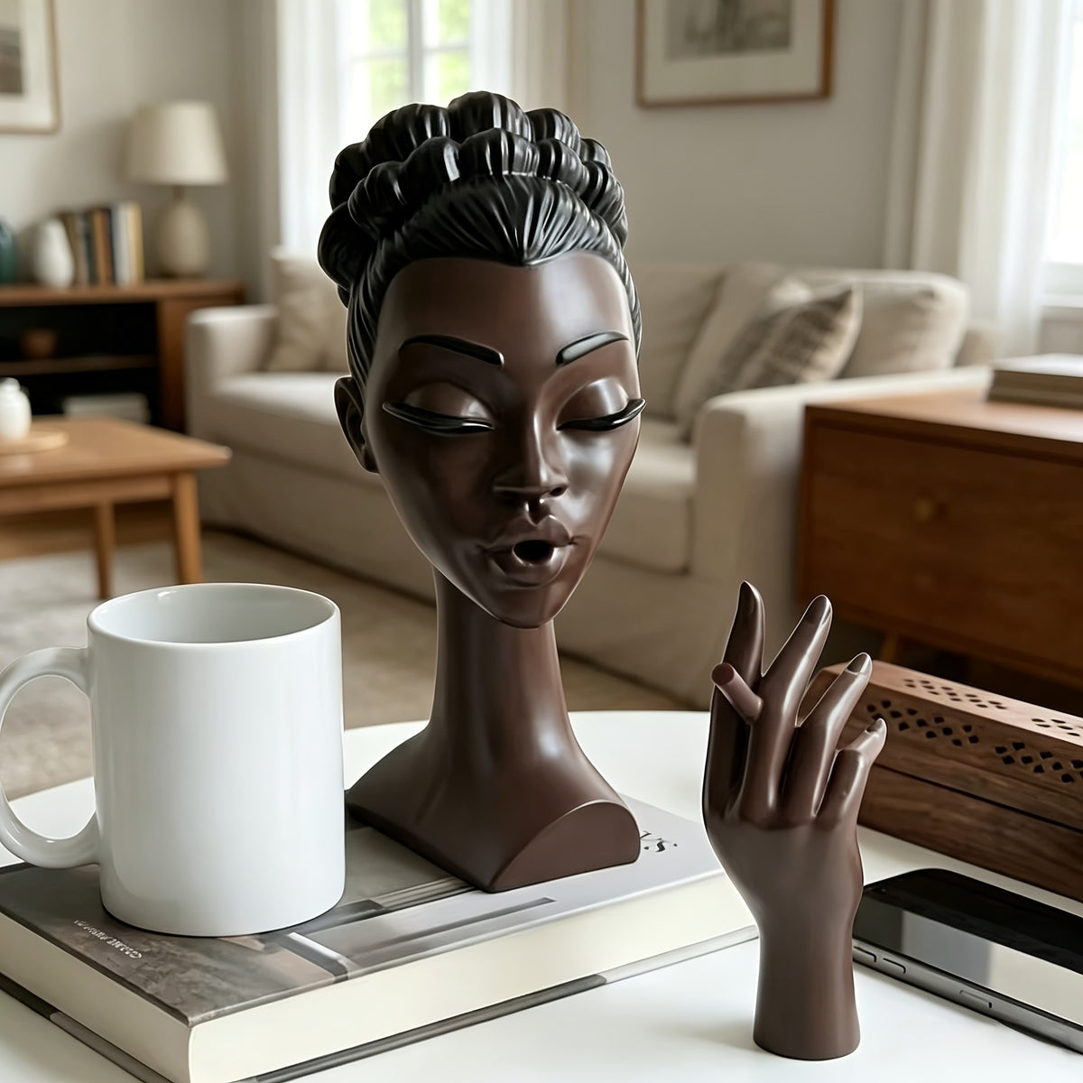 Black Resin Incense Burner, Decorative Meditation Statue with Solid Tabletop Base for Yoga Rooms, Relaxation Corners and Art Deco Home Decor