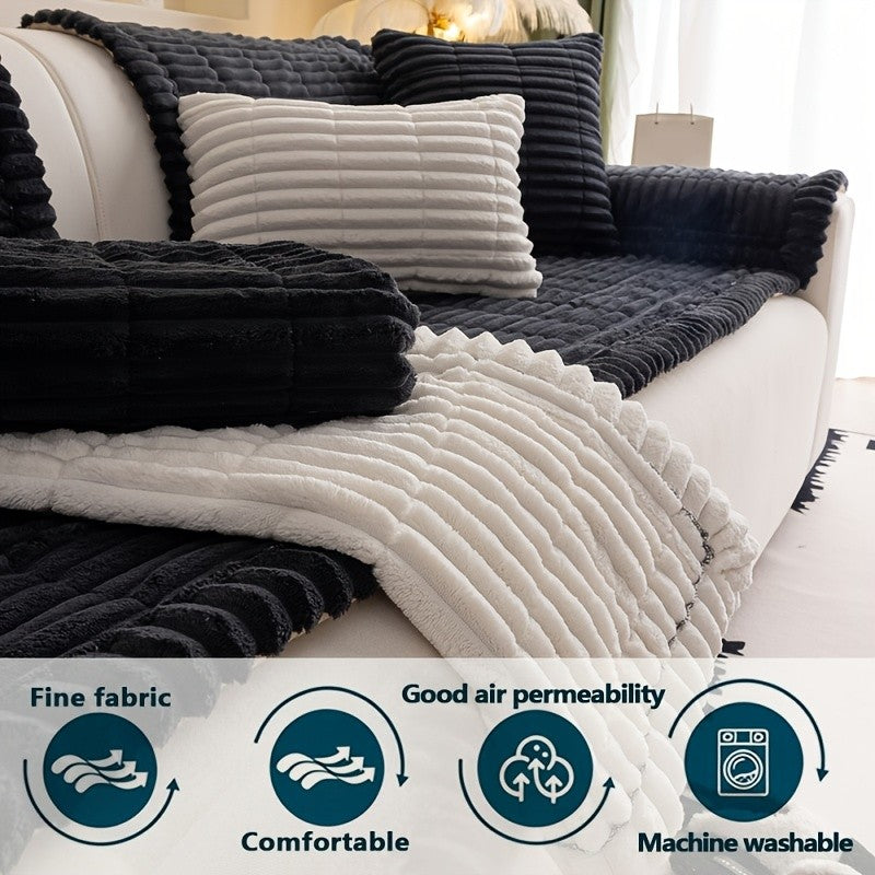 1pc Bohemian Style Sofa Cover, Plush Thick Warm Sofa Cover with Ruffled Edges, a Pet'S Favorite, Home Protection And Decoration Cover