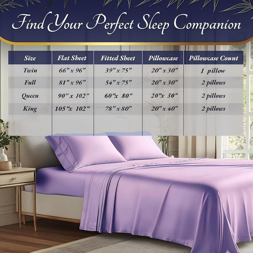 3/4pcs Cooling Bamboo Bed Sheet Set, Kids' Sheet & Pillowcase Sets 2000 TC Extra Deep Pocket 16 Inch Bed Sheet, Luxury Soft Hotel & Cooling Sheet Set for Hot Sleepers, Fitted Sheet+Flat Sheet+Pillowcases, Twin/ Full/ Queen/ King