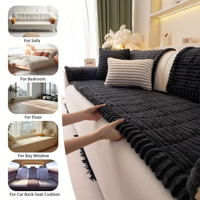 1pc Bohemian Style Sofa Cover, Plush Thick Warm Sofa Cover with Ruffled Edges, a Pet'S Favorite, Home Protection And Decoration Cover
