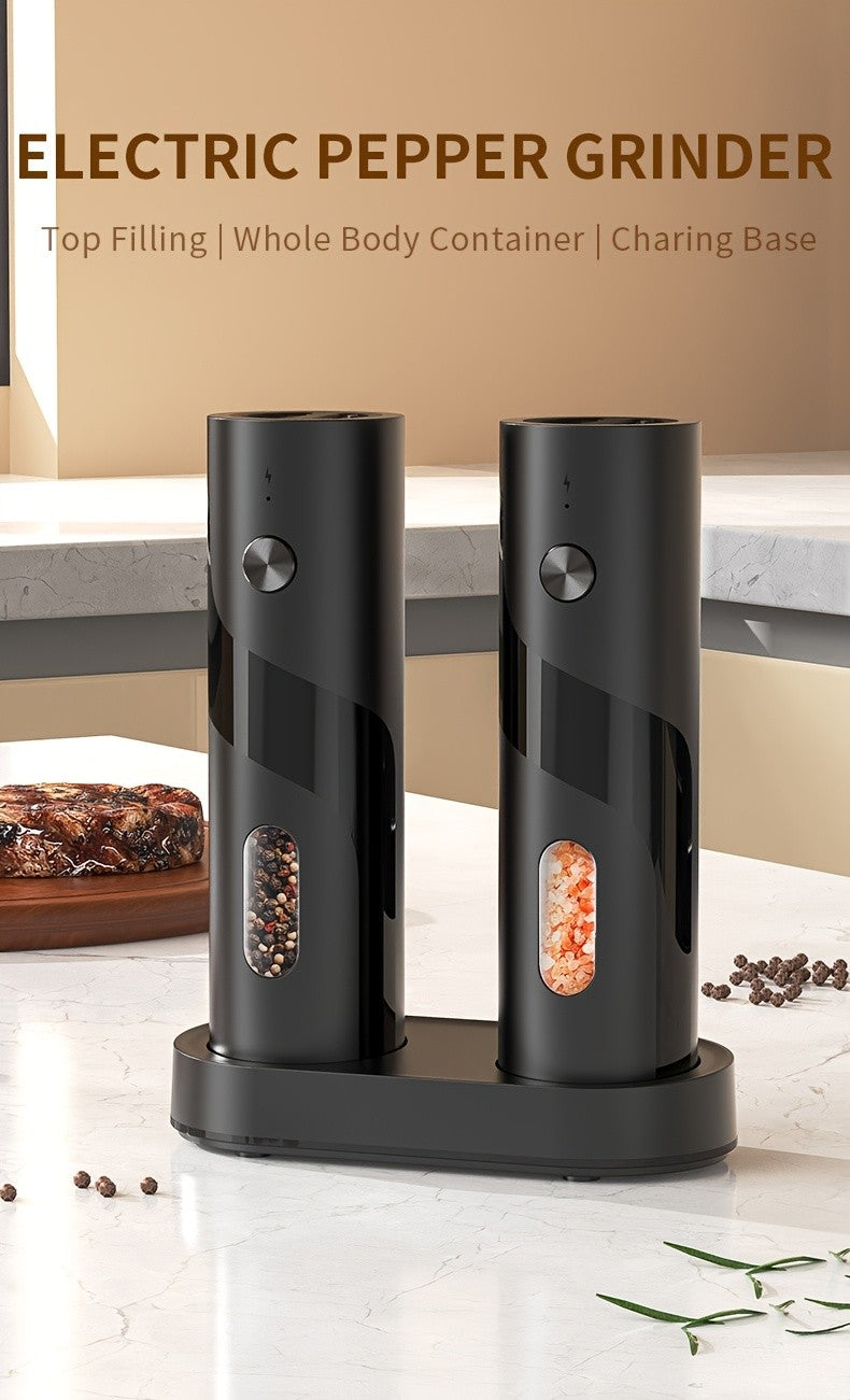 [Electric Spice Grinder] 1/2pcs Salt And Pepper Seasoning Bottles Electric Grinder Kitchen Electric Spice Grinder With Grinding Inspection Light Top-Filling Large Capacity Two-Piece Set With Charging Base Electric Spice Grinder Gift Set Preferred Kitchen