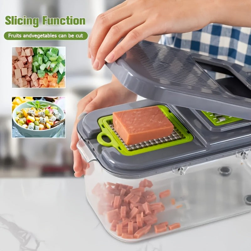 22pcs/16pcs Vegetable Chopper: Multifunctional Food Slicer Dicer Cutter With 8 Blades, Grey Container Included Convenient Cutting Of Food In The Kitchen