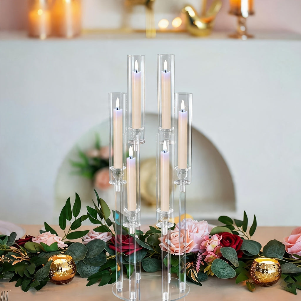 2/4/10/12/20pcs Christmas Acrylic Candleholders For Wedding Bulk, 26.8in Clear Candelabra 6 Arm Candlestick Candle Holder Acrylic For Home Decoration, Party Table Center, Valentine's Day, Anniversary