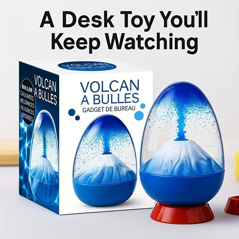 Volcano Liquid Bubbler, Interactive Eggshell Eruption Ornament with Flip-to-Reset Two-Minute Display in Yellow Red or Blue for Home and Desk Decor