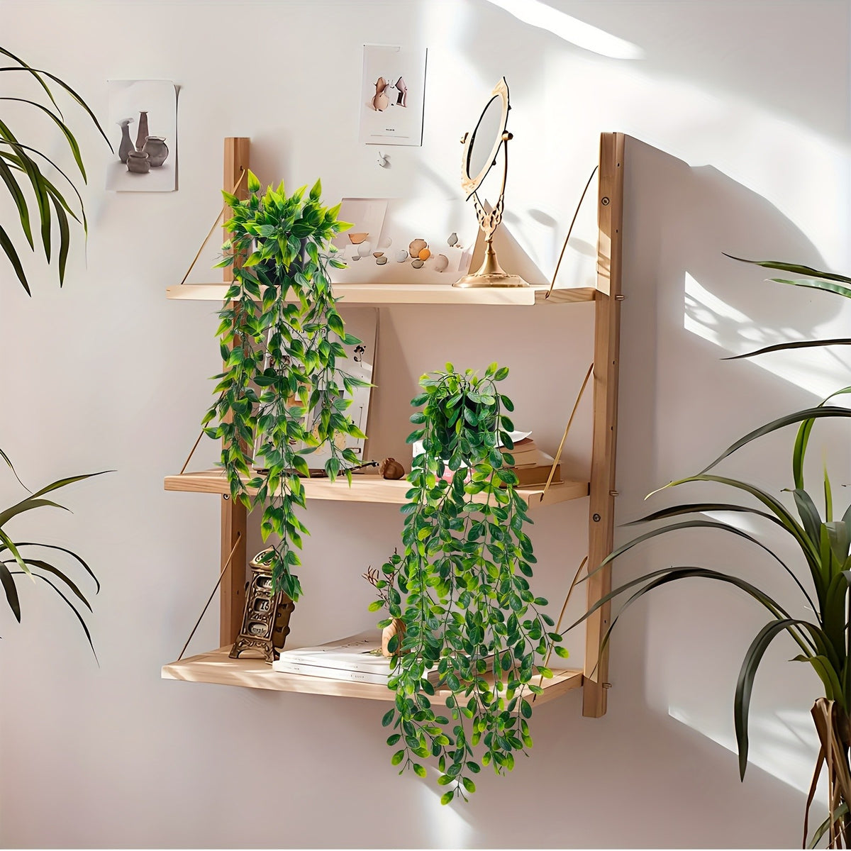 Der Rose 6/8 Packs Fake Plants Hanging Artificial Ivy Vine Faux Eucalyptus Plants In Black Pots For Bathroom Wall Shelf Bookshelf Decor Indoor