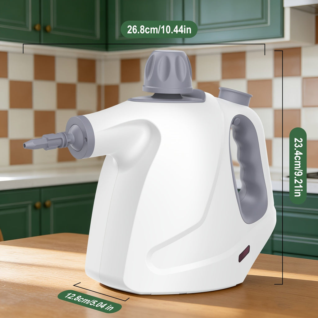 1pc 1050W Handheld Steam Cleaner | 12 Brush Heads, Fast Heat-Up, Chemical Free, Lightweight & Portable, Large 11.83oz Water Tank, Metal & Plastic, Plug, Safety Lock for Home, Car, Floor, Furniture