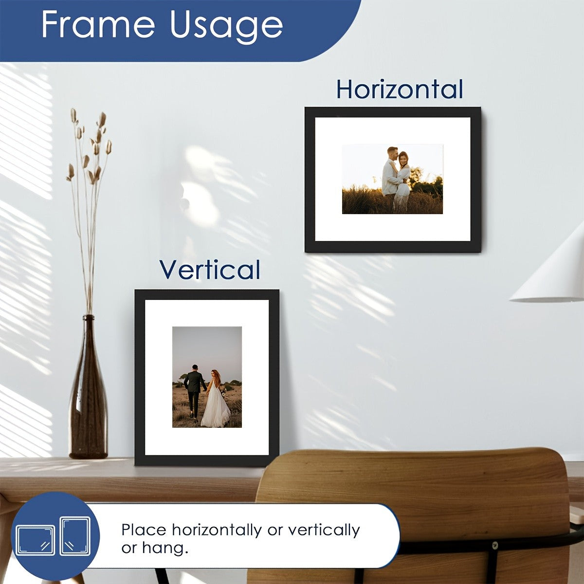 3pcs Classic Black Picture Frame Set - Heavy-Duty Plastic Frames with Vertical/Horizontal Hanging, 8x10, 11x14, 12x16 Inch - for Living Room, Bedroom, Office - Modern Minimalist Wall Decor Gallery Frames for Photos, Posters, Art Prints - Easy Mounting Har