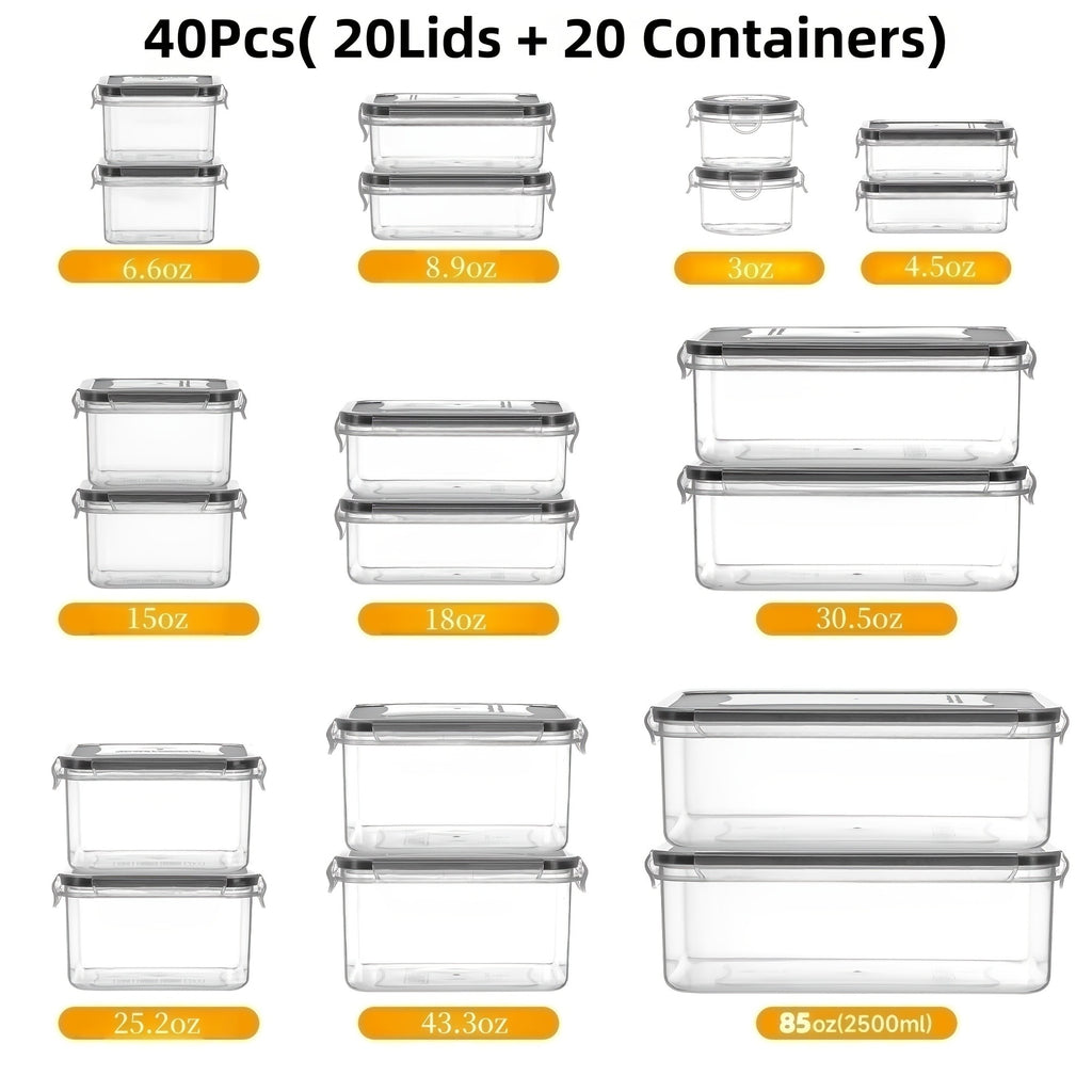 24/40/48pcs (12/20/24 Lids + 12/20/24 Box) Food Storage Container, Fresh-Keeping Boxes, Easy-To-Secure Lids- Airtight Plastic Containers for Food, Suitable for Pantry, Travel, Outdoor Picnics, Kitchen Organization Additions, with Labels Marke