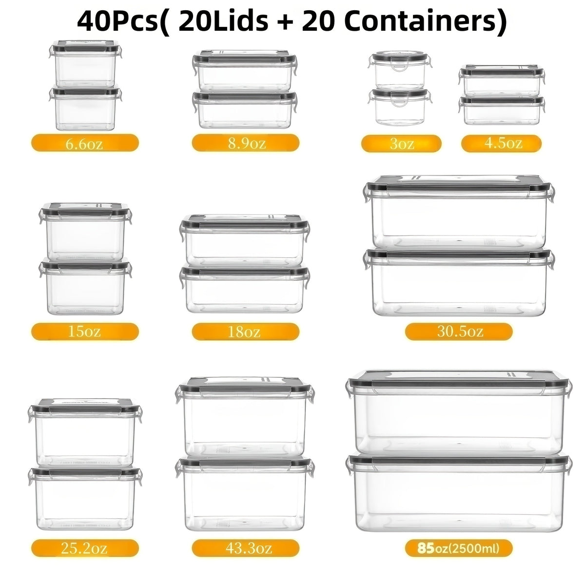 24/40/48pcs (12/20/24 Lids + 12/20/24 Box) Food Storage Container, Fresh-Keeping Boxes, Easy-To-Secure Lids- Airtight Plastic Containers for Food, Suitable for Pantry, Travel, Outdoor Picnics, Kitchen Organization Additions, with Labels Marke