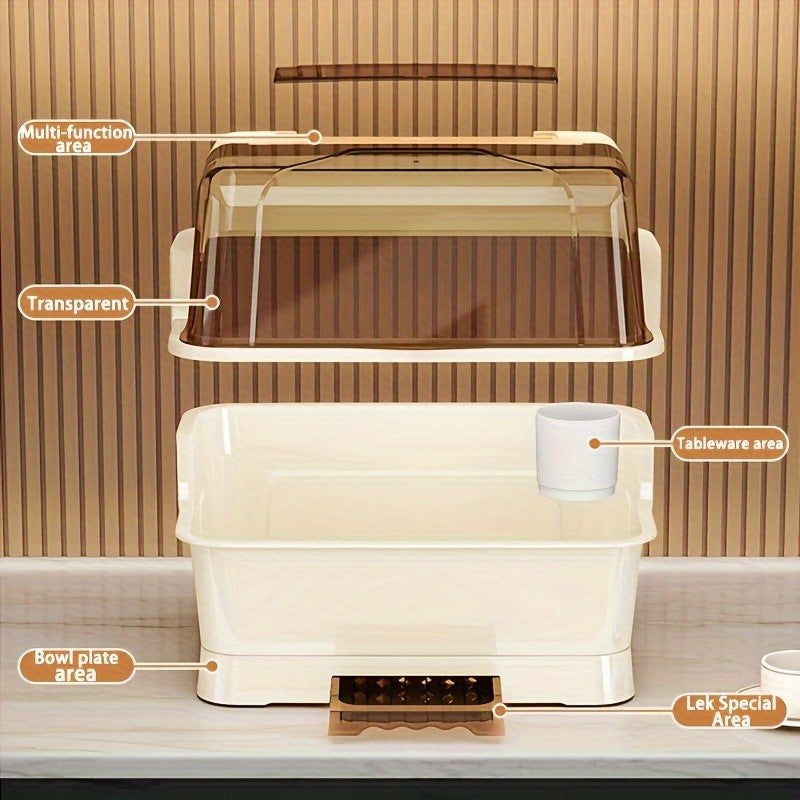 2025 Upgraded Covered Dish Organizer - Space-Saving Countertop & Cabinet Rack | Breezy Cream Cutlery Holder W/ Drain Plate | Dust-Proof Design & Effortless Setup The Best Gifts for Thanksgiving And Christmas