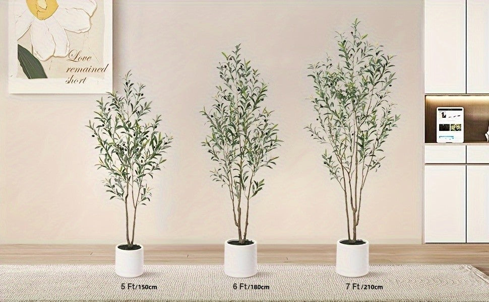 Faux Olive Tree Featuring a Spacious White Pot - Multi-Trunk Tall Olive Plant with 5/7/9 Lifelike Branches, 450/630/810 Leaves, And 20/28/36 Fruits - Ideal for Indoor And Outdoor Decoration, Living Room, Home, Office, And Holiday Events