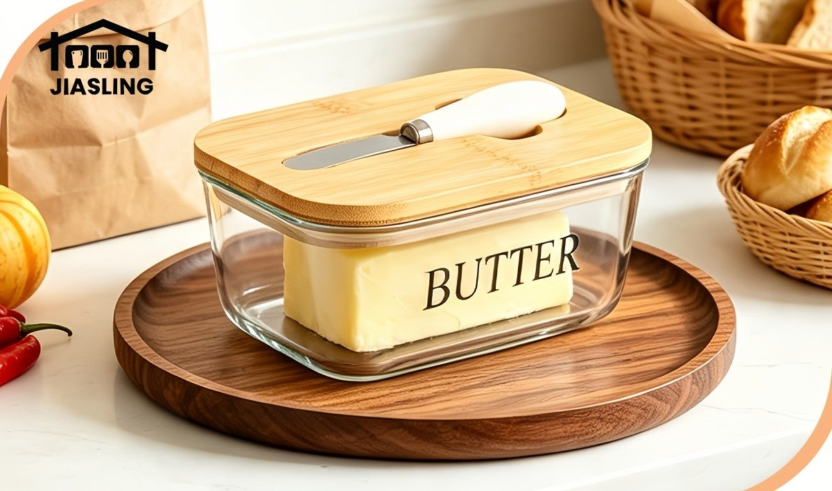 Large Glass Butter Dish with Lid Upgraded The Capacity to Holds 1lb of Butter Butter Keeper with Knife for Countertop and High-quality Seal Kitchen Decor and Gifts for Countertop and Refrigerator Door Shelf
