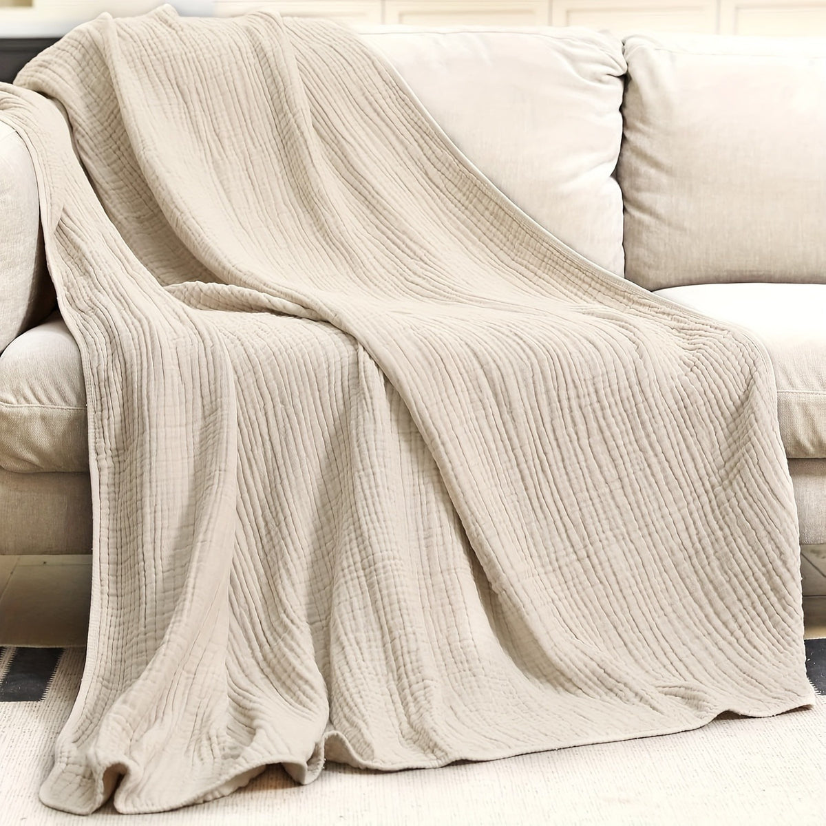 100% Cotton Muslin Blanket 6 Layer, Soft Morandi Color Gauze Blanket for Couch & Bed, Lightweight & Breathable Blanket for All Season, Machine Washable