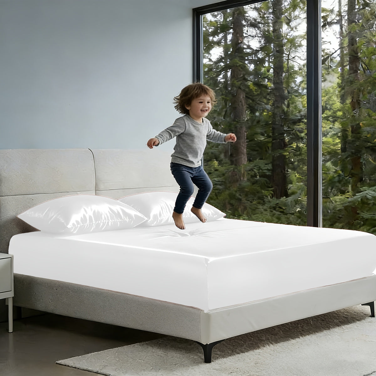 Luxury Satin Fitted Sheet, Fitted Sheet+Pillowcase, Queen Sheet, Cooling, Smooth, Breathable, Wrinkle-Resistant, Machine Washable, Easy Care Ultra Soft for Hot Sleepers Child, Children, Adults, Hotels, Apartments, Wedding Gifts-3000TC Random Color