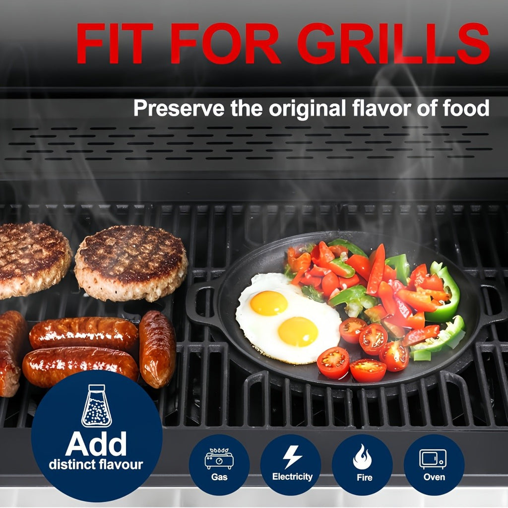 1/2/4pcs Pre-Seasoned Cast Iron Skillet with Dual Loop Handles - Multi-Function Non-Stick Griddle Pan for Pizza, BBQ, Pancakes | Oven, Stovetop, Grill & Campfire Safe | Even-Heating Durable Kitchen Gadget for Home & Outdoor Cooking