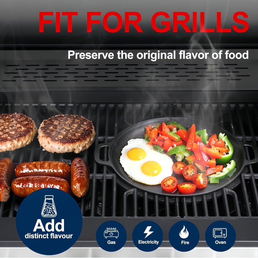 1/2/4pcs Pre-Seasoned Cast Iron Skillet with Dual Loop Handles - Multi-Function Non-Stick Griddle Pan for Pizza, BBQ, Pancakes | Oven, Stovetop, Grill & Campfire Safe | Even-Heating Durable Kitchen Gadget for Home & Outdoor Cooking