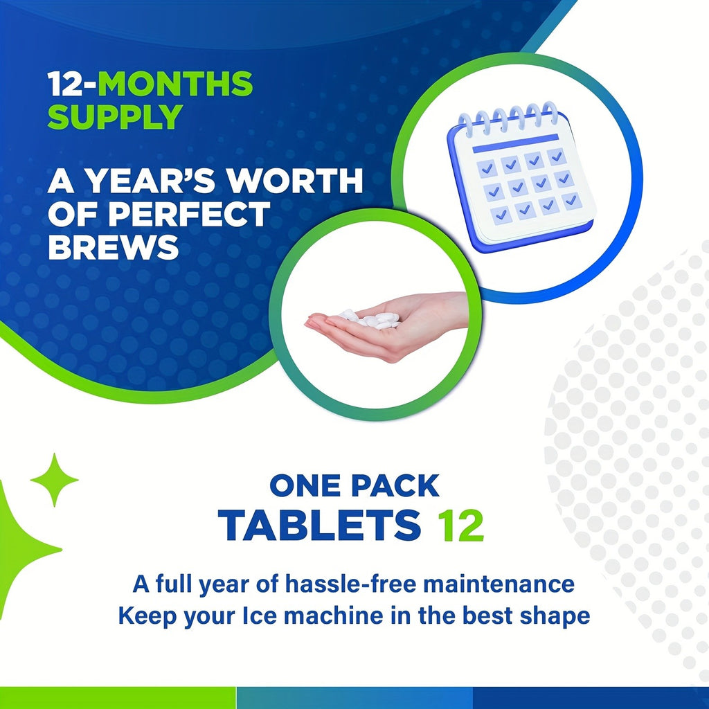 12 Ice Maker Cleaning Tablets - Gentle Formula for Deep Cleaning, Deodorizing & Scaling, Safe & Non-Toxic, No Residue, Sodium Chloride Formula, Compatible with All Ice Machines, 12pcs/24pcs/36pcs Three Specifications Are Available