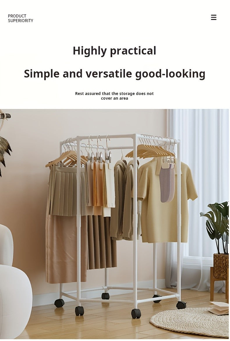 Hexagonal Rotary Clothes Rack, Self-Standing Vertical Clothing Hanging Rack, Suitable for Laundry And Household Storage Space Saving (Black/White), Easy Storage Device, Durable Structure, High-Quality Materials, Small Apartment Living, Convenient