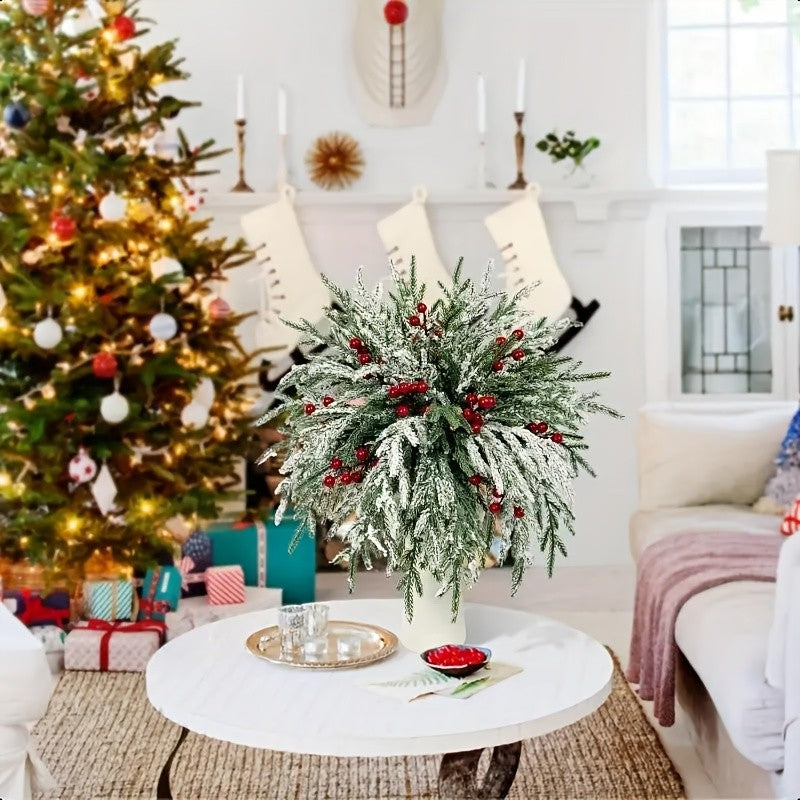 20pcs 14in Artificial Christmas Greenery Stems with Red Berries for DIY Wreaths, Xmas Tree Decor, Holiday Centerpieces, Indoor Home Decor, Christmas Vase Fillers