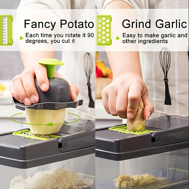 22pcs/16pcs Vegetable Chopper: Multifunctional Food Slicer Dicer Cutter With 8 Blades, Grey Container Included Convenient Cutting Of Food In The Kitchen