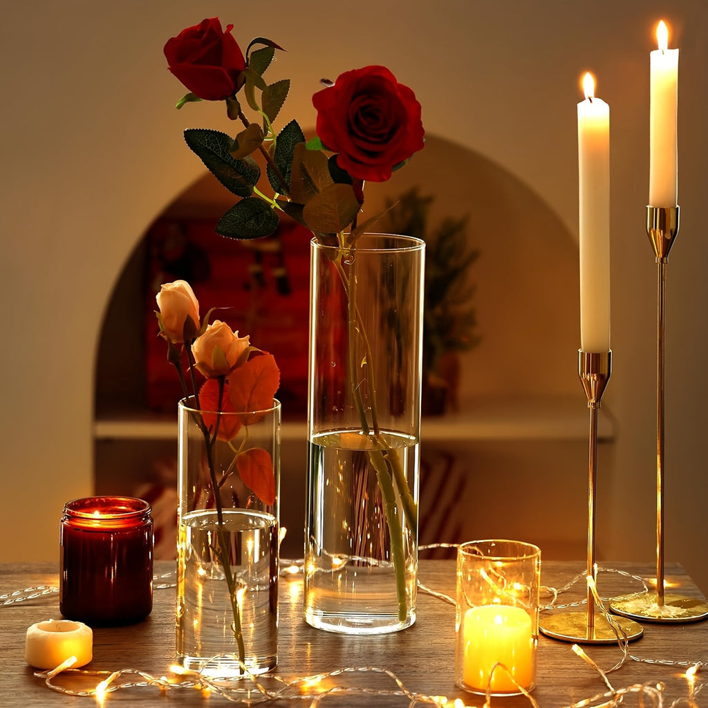 24 Pack Clear Glass Cylinder Vases, 4, 8, 12 Inch Tall Glass Cylinder Vases for Centerpieces, Glass Flower Vase, Clear Flower Vase Hurricane Floating Candle Holder for DIY Candle Making, Table Centerpiece Wedding Home Decor