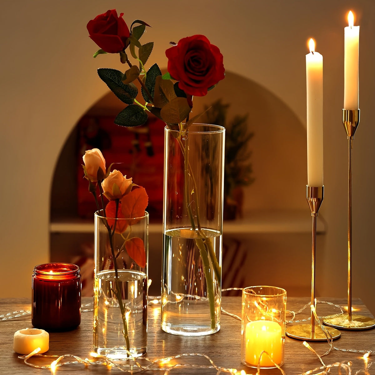 24 Pack Clear Glass Cylinder Vases, 4, 8, 12 Inch Tall Glass Cylinder Vases for Centerpieces, Glass Flower Vase, Clear Flower Vase Hurricane Floating Candle Holder for DIY Candle Making, Table Centerpiece Wedding Home Decor