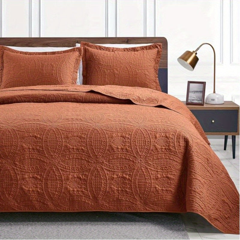 Quilt Set Bedspreads - Soft Bed Winter Quilt Lightweight Microfiber Bedspread- Modern Style Coin Pattern Coverlet for All Season - Keep Warm 3pcs (1 Quilt, 2 Pillow Shams)