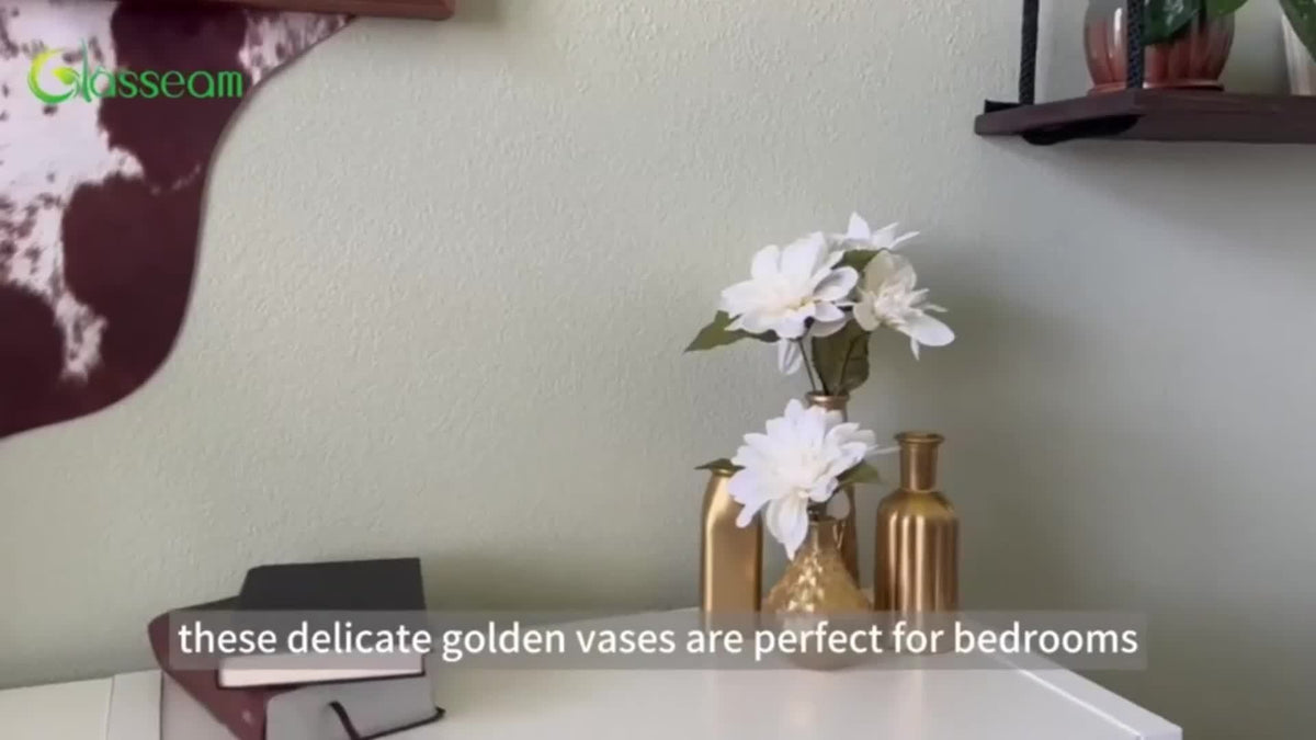 Golden Glass Vase, Cylindrical Home Decor, Art Deco Style, Holds Water, Golden Electroplating Finish, Living Room Kitchen Bathroom Bedroom Decor, Table Centerpieces, Halloween And Christmas Decorations