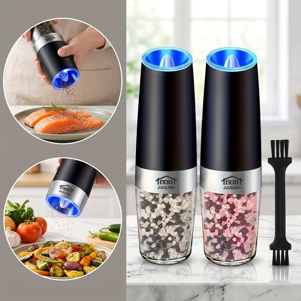 2pcs JIASLING Salt And Pepper Grinder Electric 2pcs Electric Battery Salt And Pepper Grinder Set Gravity Electric Salt And Pepper Grinder Set Salt And Pepper Shakers Set Large Capacity with LED Light Multiple Color Options Kitchen Gift