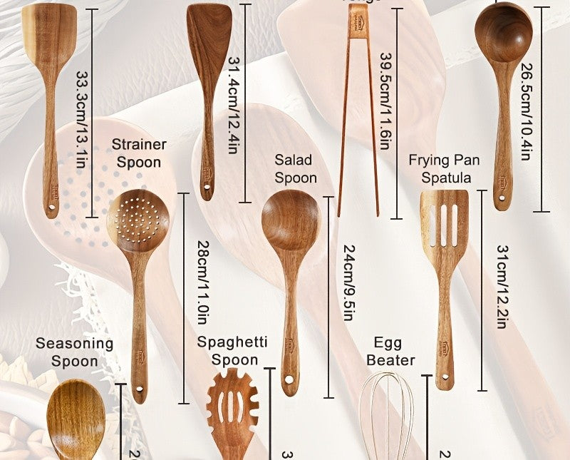 Wooden Cooking Tool Set with Ergonomic Handles, 3, 5 or 7 Piece Kitchen Utensil Options for Stirring, Serving and Everyday Nonstick Pan Meal Prep