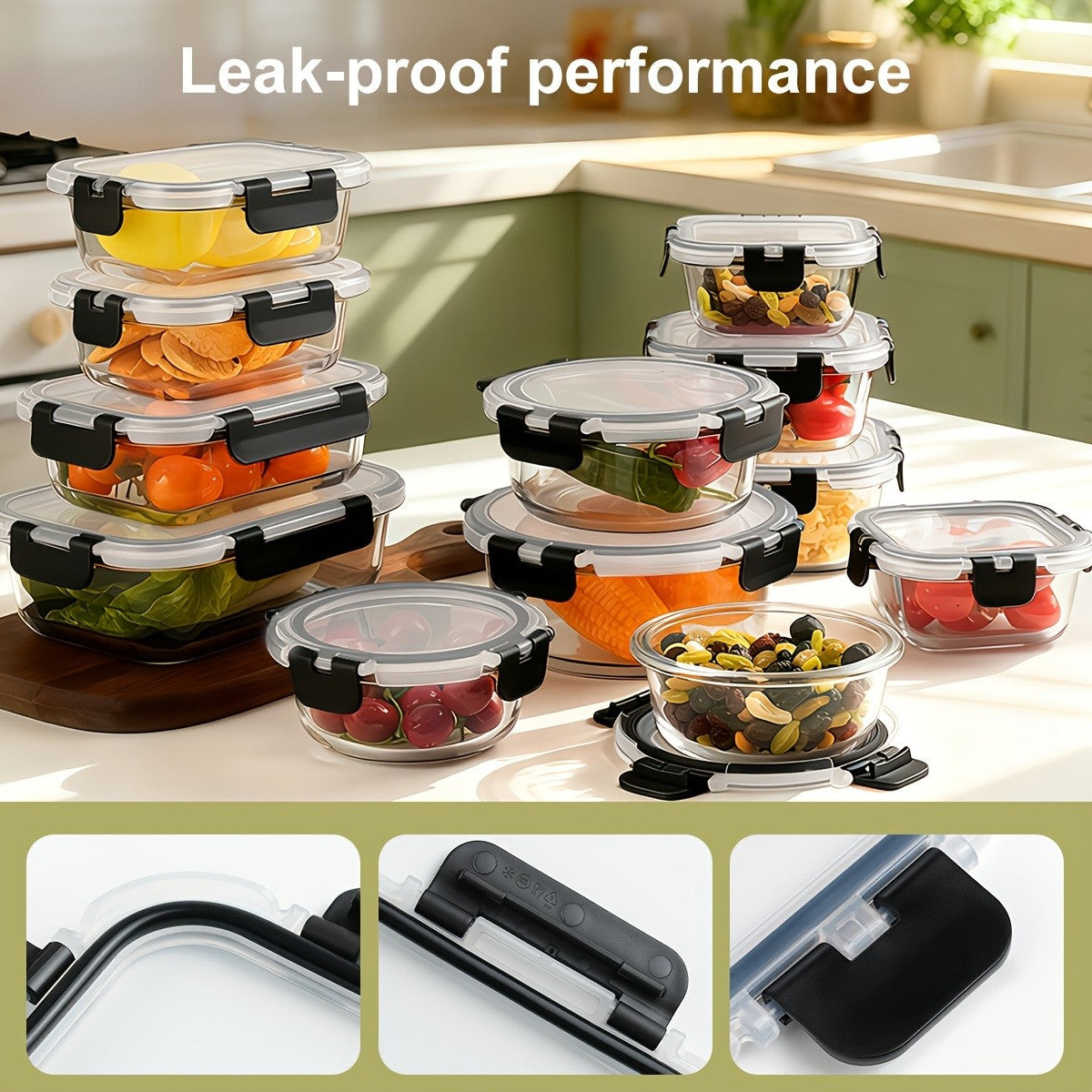 24pcs Glass Food Storage Containers with Lids, Meal Prep, Pantry Kitchen Storage Containers for Lunch, Leak Proof, Airtight Glass Lunch Bento Boxes for Microwave, Oven, Freezer And Dishwashe(12Lids+12Containers)