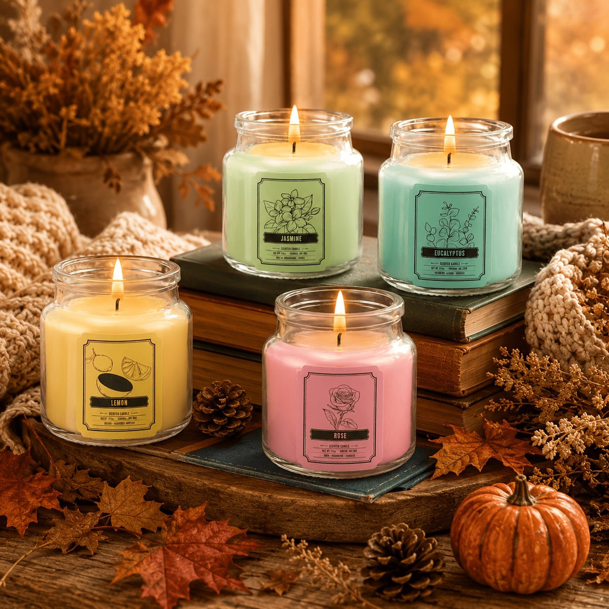6pcs Candles Set Scented Candles for Home, Gifts for Family People And Friends, Soy Candle Of 3.5oz, 120 Hour Lasting, 6 Scents Fragrance Of Jasmine Eucalyptus Lavender Vanilla Rose Lemon, for Thanksgiving Christmas Decor, Fall Candle