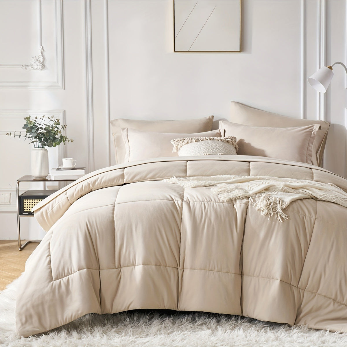Checkered Comforter Bedding Set with Soft Breathable Microfiber, All-Season Bed in a Bag in Twin Full Queen and King Sizes for Bedroom Refresh
