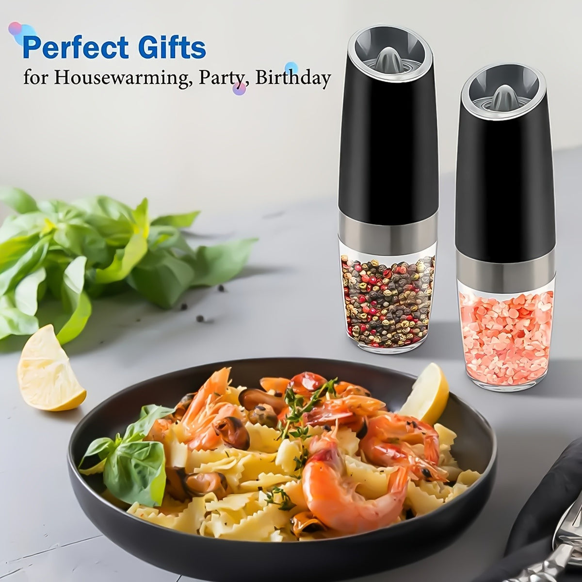 1pc Gravity Electric Pepper and Salt Grinder with Adjustable Coarseness Battery Operated LED Light (Battery Not Included) Each Grinder Requires 6 AAA Batteries You Need to Bring Your Own)