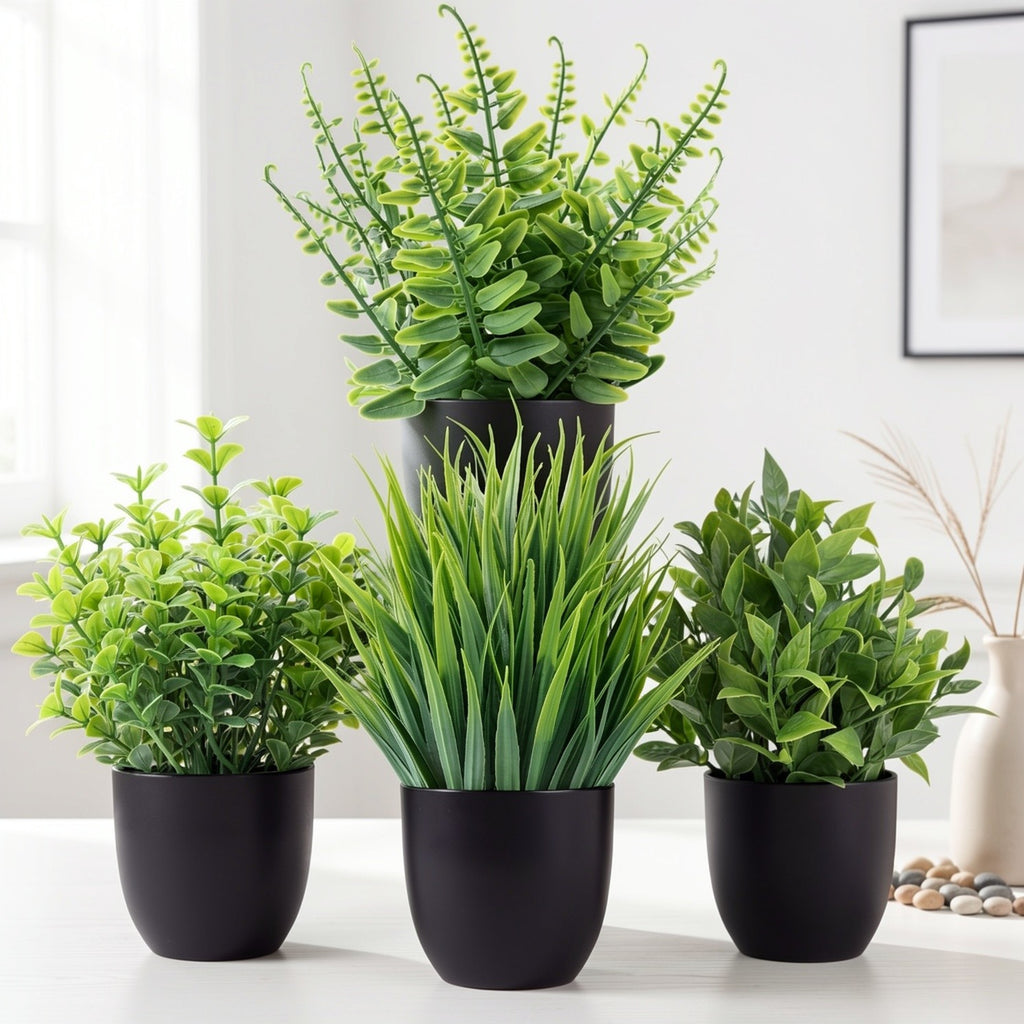 Simulated Plants 4 Pack Artificial Plants Small Artificial Plants Black Bathroom Accessories Used for Bathroom Home Office Indoor Desktop Decoration