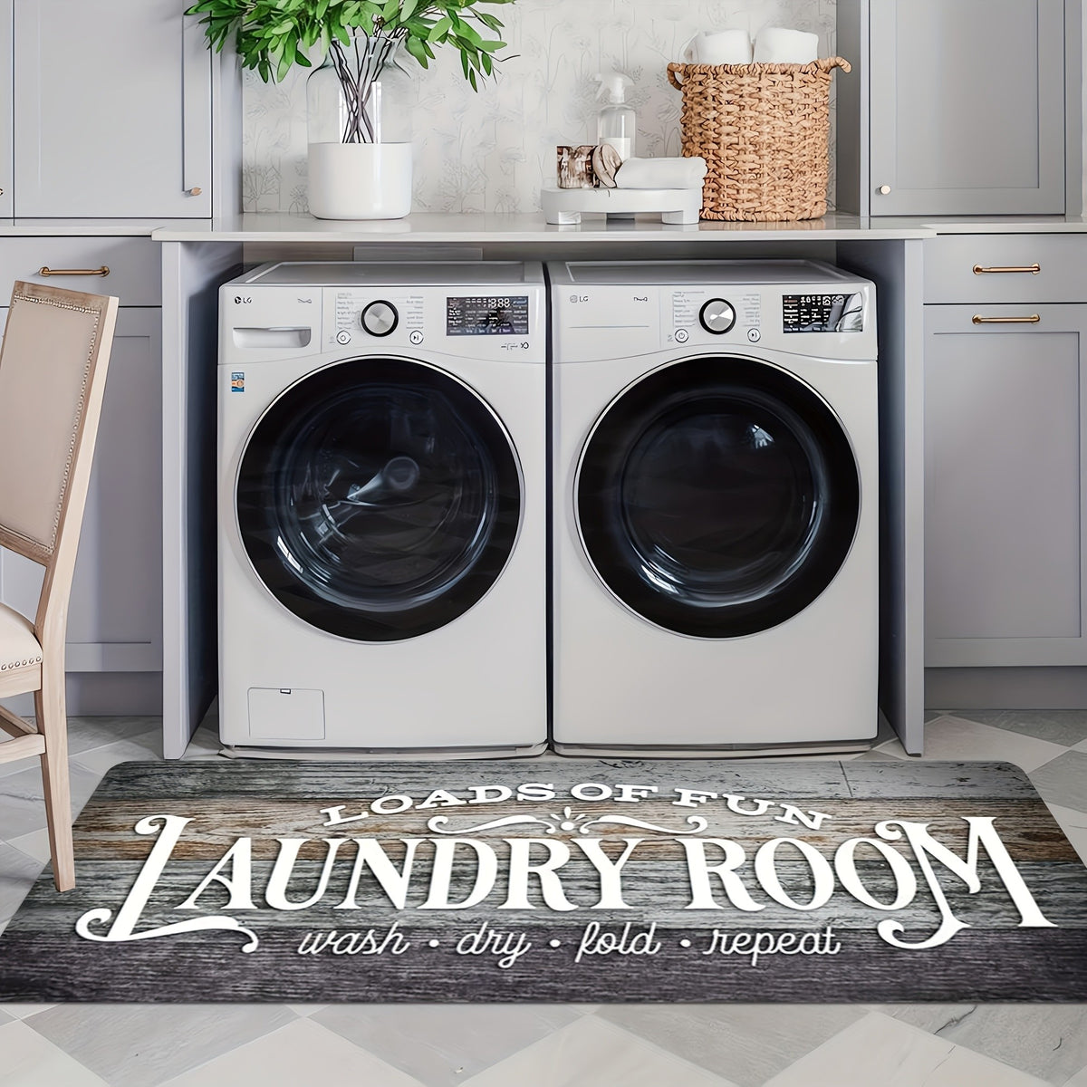 Non-slip Washable Laundry Room Runner Mat,Home Decor Floor Mat,Laundry Mat Home Decor,Laundry Room Accessories-Machine Washable Mat with Laundry-Themed Phrases