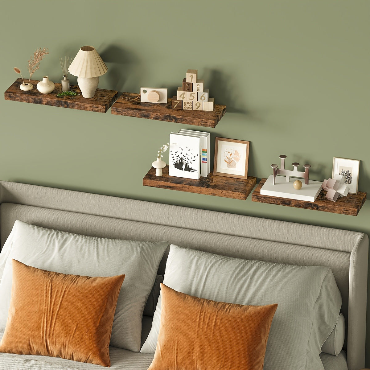 4pcs Of Home Decoration Wall Mounted Floating Shelves, Retro Style Wall Shelves, Invisible Brackets for Home Decoration, Suitable for Bathrooms, Living Rooms, Bedrooms, And Kitchens, Retro Brown Black White/gray Halloween And Christmas Decoratio