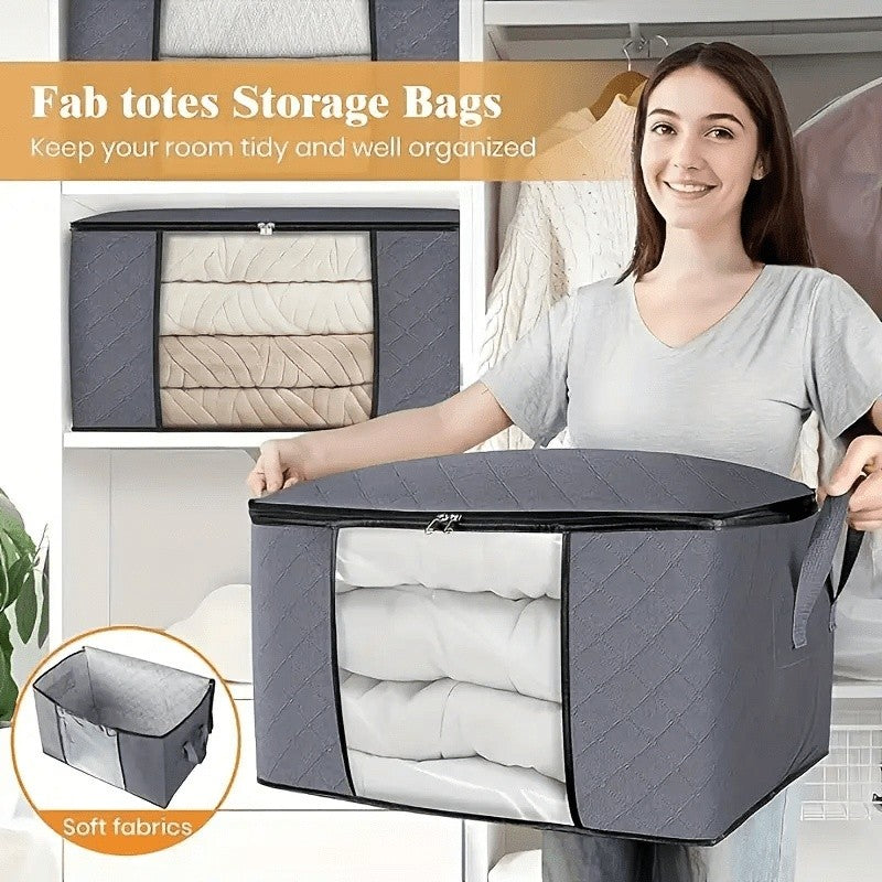 2/4 Large Heavy-Duty Foldable Clothing & Bedding Storage Bags With Zipper Lid & Reinforced Handles - Thick Non-Woven Storage Bags For Blankets, Seasonal Clothing - Portable Multi-Purpose Containers Ideal For Travel, Gifts, Under-Bed Storage