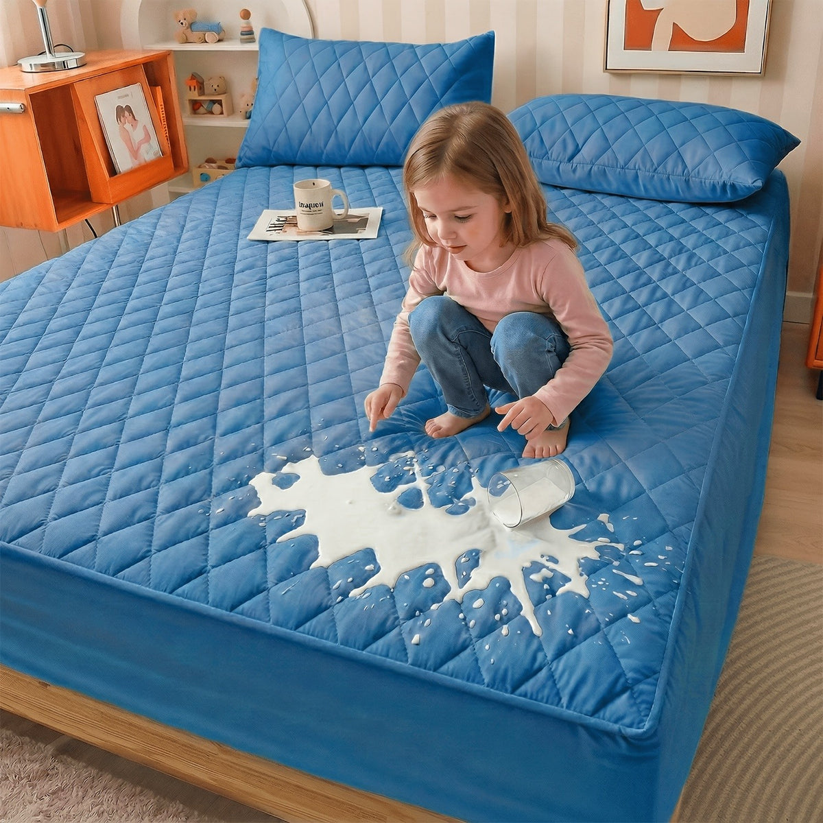 1pc Modern Waterproof Non-Slip Kids & Children Mattress Protector, Solid Color Quilted Bed Cover with 9-15 Inches Deep Pocket, Effective Barrier & Breathable Bedding, Ideal for Bedroom, Guest Room And Hotel, Available In Random Colors(No Pillowcases)