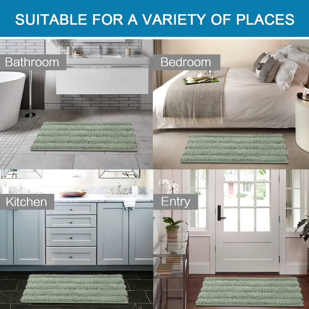 AIERJIA Bathroom Rugs, Set of 2 Thick Chenille Striped Shaggy Bath Mats for The Bathroom, Non-Slip Mats for Bathroom Flooring (32 X 20 And 24 X 17 Inches)