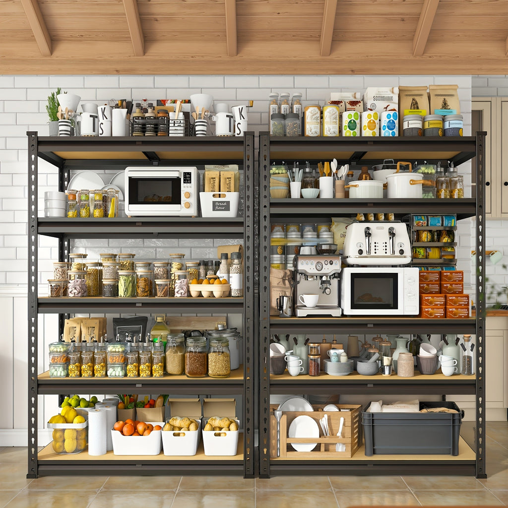 [Heavy-Duty Home Storage Shelf] 60"H Five-Tier Storage Rack, 2000LBS Capacity, Adjustable Storage Shelf, Sturdy Wooden Shelving Unit, Space-Saving Freestanding Kitchen Pantry Basement Utensil Rack, 27.6"W X 11.8"D X 60"H Practical Storage Shelf