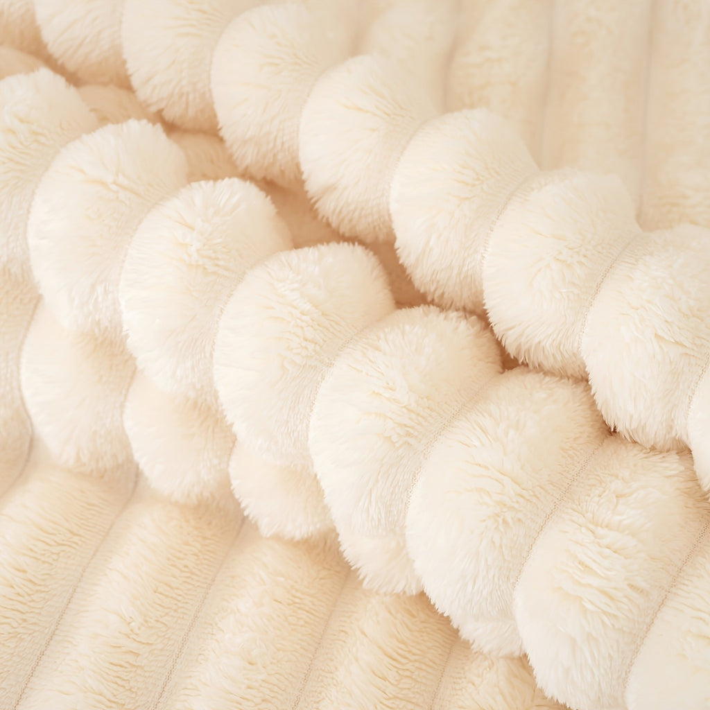 Luxurious Double-Sided Faux Rabbit Fur Throw Blanket - Cozy Striped Flannel, Soft And Warm for Naps, Office, Camping, Sofa - Versatile Polyester Bed Cover, Perfect Christmas Gift
